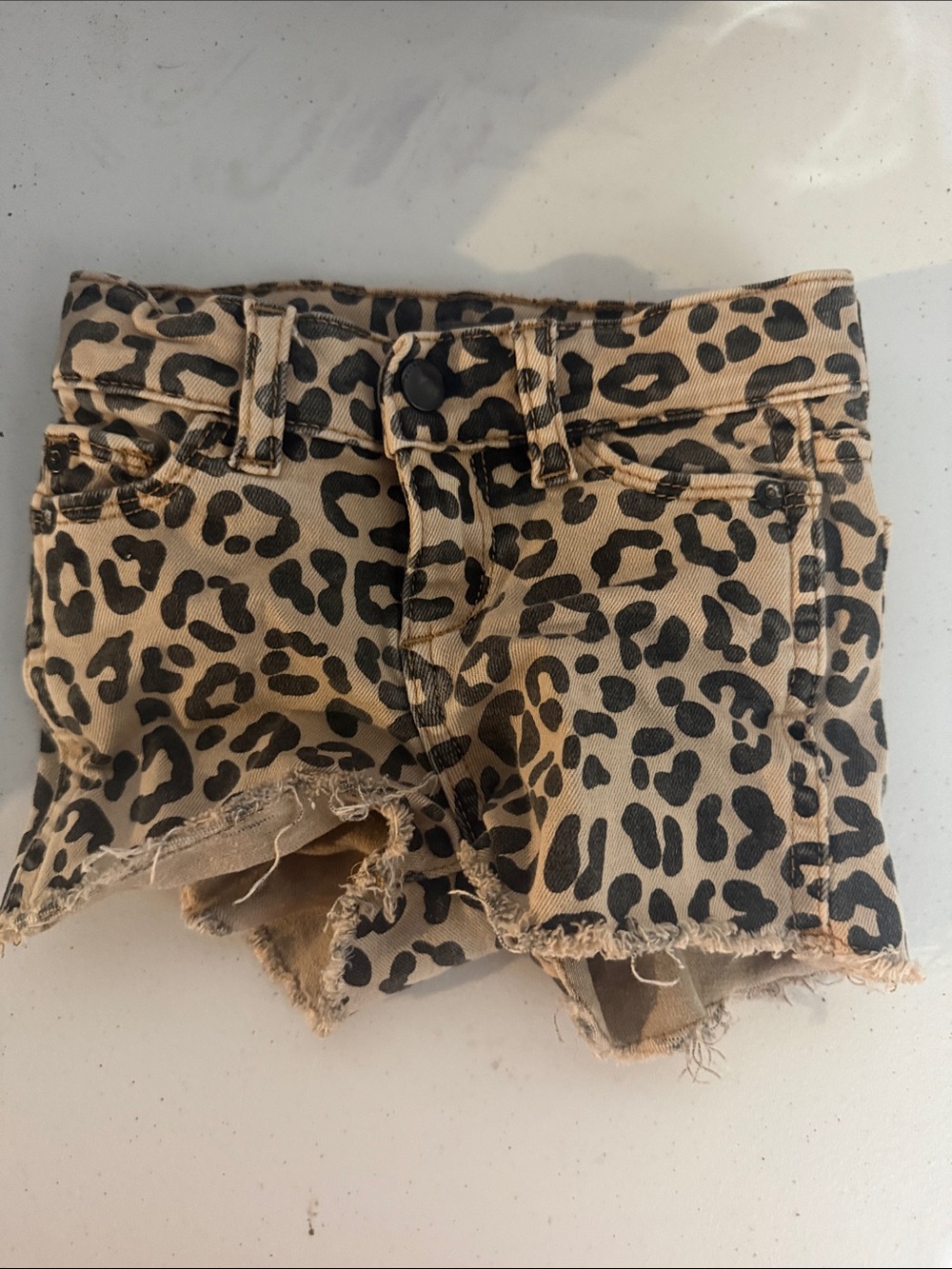DL1961 Girls Leopard Print Denim Cutoff Shorts - Tan & Black